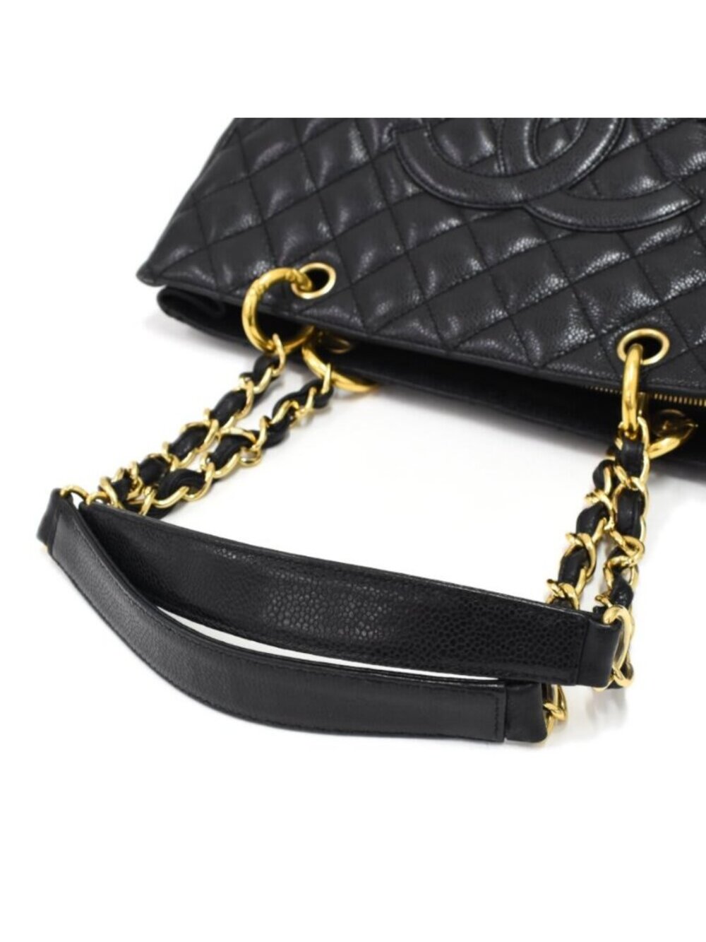 Chanel Gst Caviar Grand Shopping Tote Quilted Shoulder Bag Black Chain - Picture 7 of 10